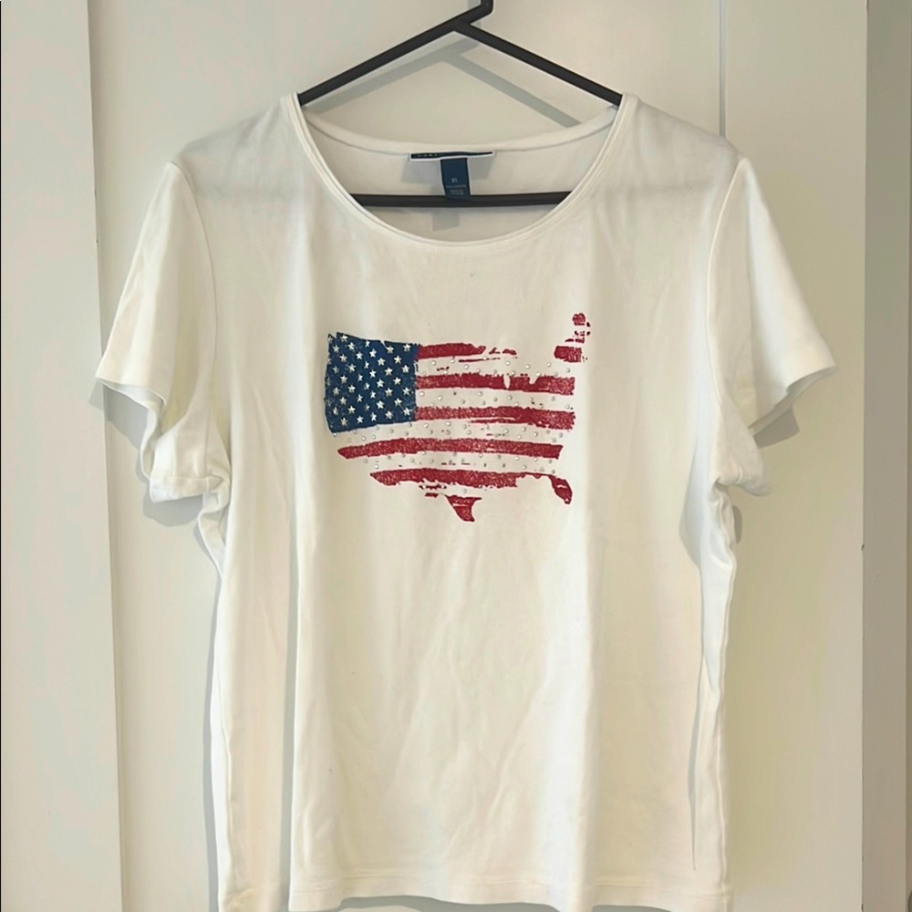 Karen Scott White Red Graphic T-Shirt Relaxed Short Sleeve Ladies XL